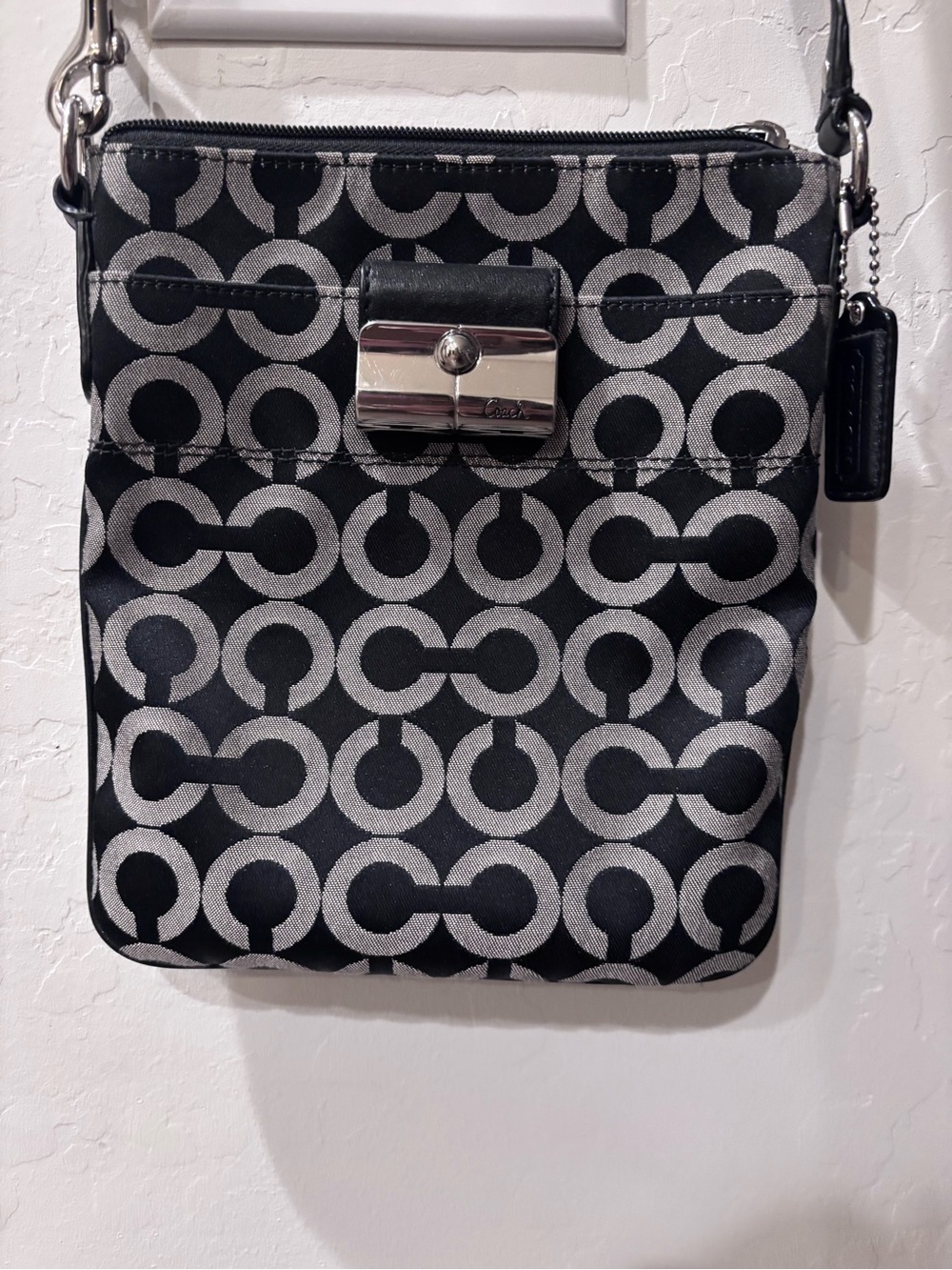 Coach Black & Silver Monogram Messenger Crossbody
